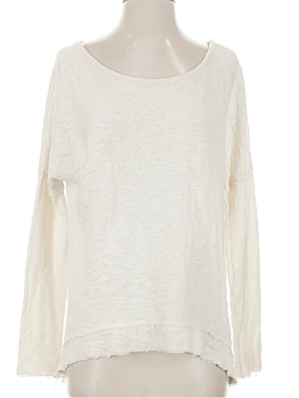 Sundays Pima Cotton blend Long High-Low Slouchy White Long-Sleeve Scoop Neck Top